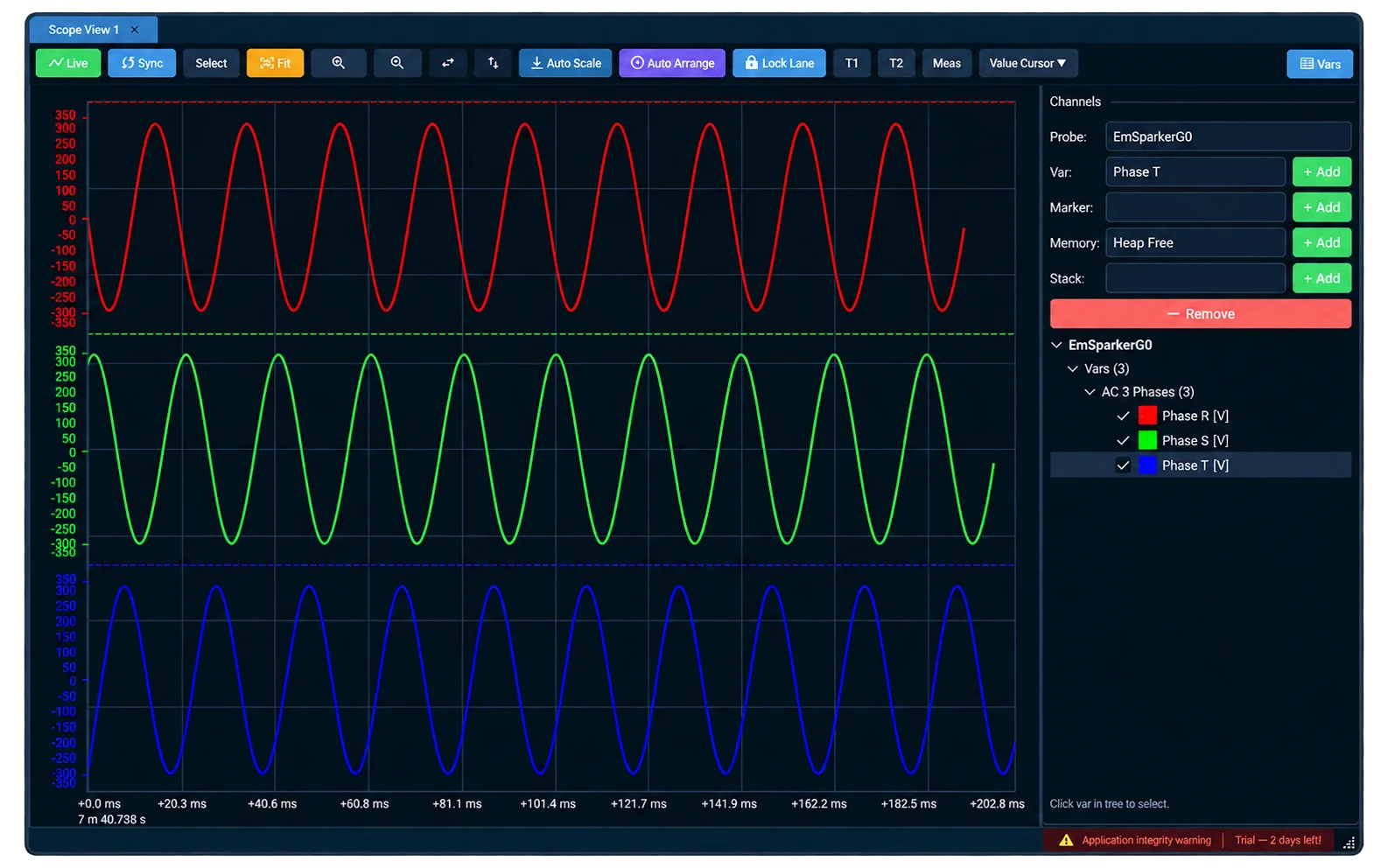 Real Traxcope three-phase scope view