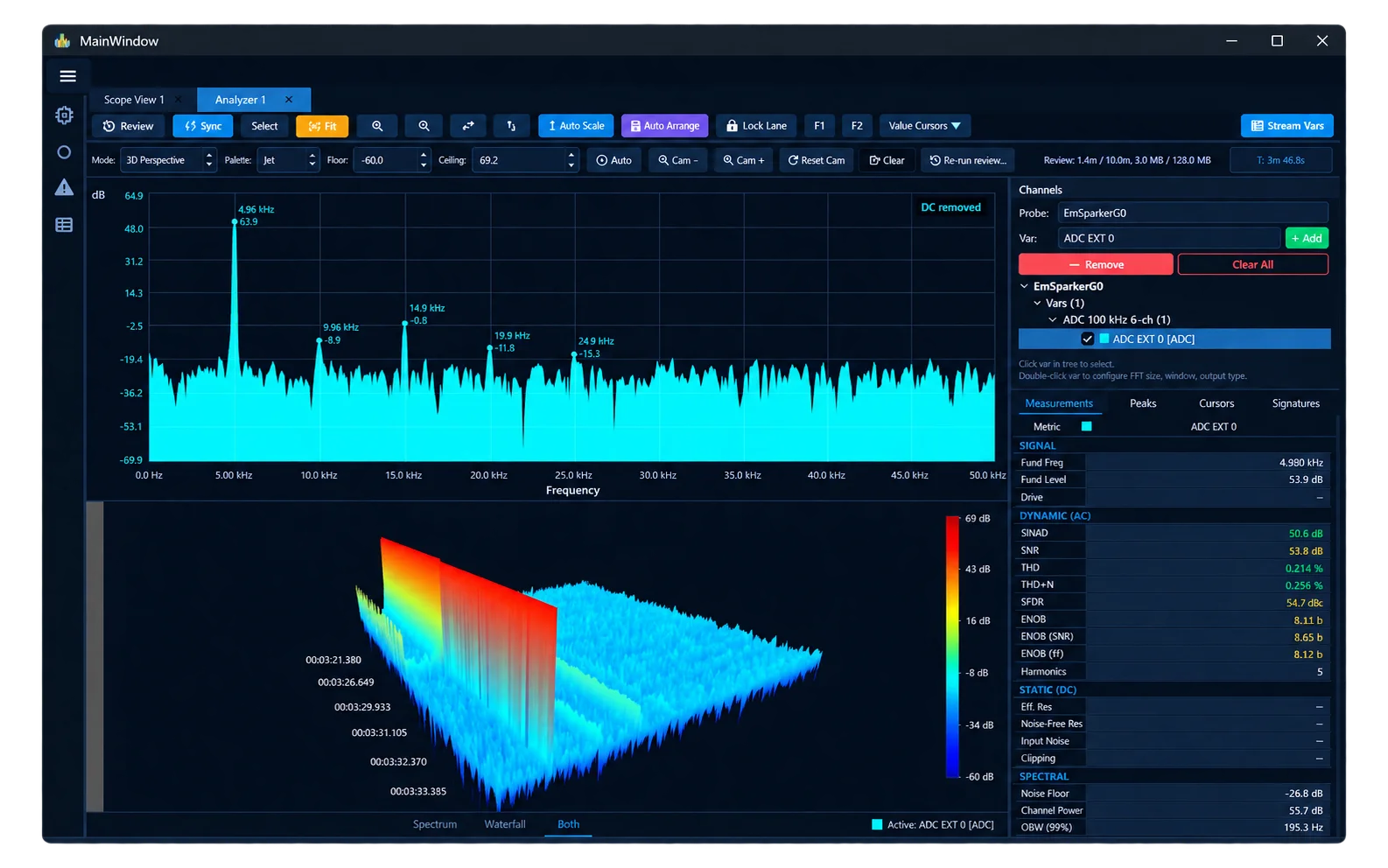Real Traxcope FFT, waterfall and 3D spectrum analysis views